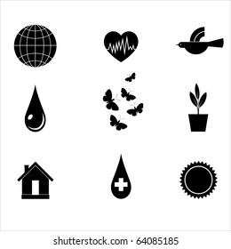Character set on the ecology of black and white. Vector.