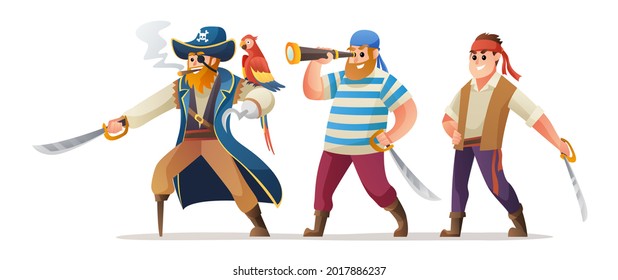 Character set of pirate captain and soldiers holding sword