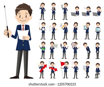 It is a character set of a schoolboy. There are gestures and poses mainly explained. It's vector art so it's easy to edit.