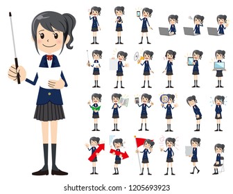 It is a character set of a schoolgirl. There are gestures and poses mainly explained. It's vector art so it's easy to edit.