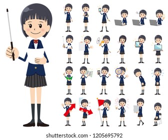 It is a character set of a schoolgirl. There are gestures and poses mainly explained. It's vector art so it's easy to edit.