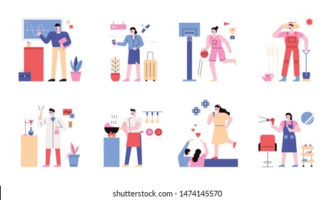 Character set of various occupations. Decoration illustration to match with character. flat design style minimal vector illustration.