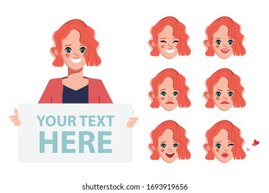 Character set of woman emotion face.