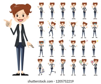 It is a character set of a woman. There are basic emotional expression and pose. It's vector art so it's easy to edit.