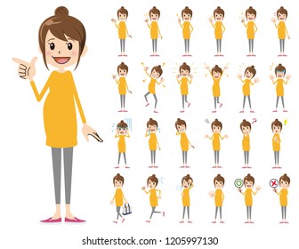 It is a character set of a woman. There are basic emotional expression and pose. It's vector art so it's easy to edit.