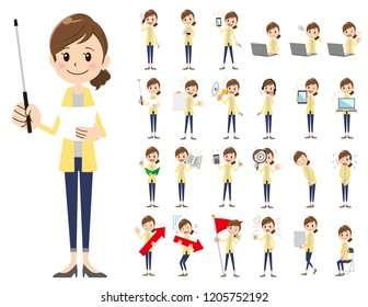 It is a character set of a woman. There are gestures and poses mainly explained. It's vector art so it's easy to edit.