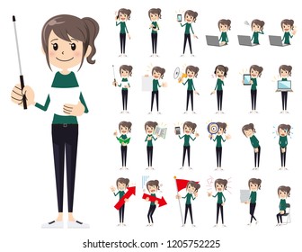 It is a character set of a woman. There are gestures and poses mainly explained. It's vector art so it's easy to edit.