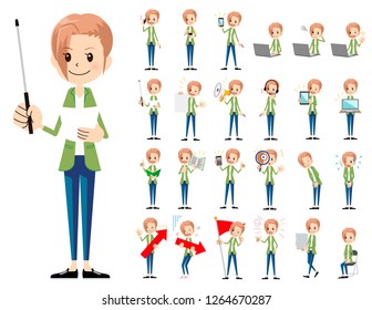 It is a character set of a woman. There are gestures and poses mainly explained. It's vector art so it's easy to edit.