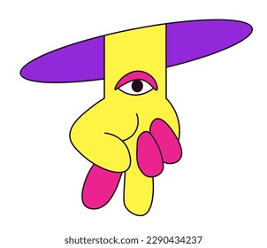 Character in shape of hand, isolated arm with eye. Part of fictional abstract personage. Children drawing or imagination artwork, art of caricature with arm and fingers gesture. Vector in flat style