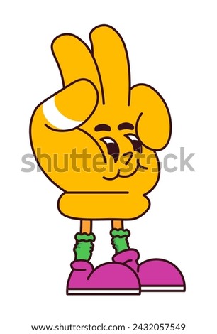 Character in shape of hand showing peace or victory sign. Non verbal communication and expression of emotions online. Gesture praise emoji or emoticon, sticker personage. Vector in flat style Stock photo © 