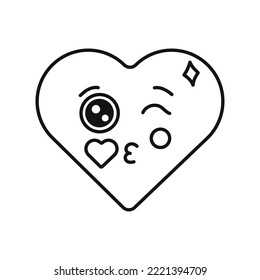 Character in the shape of a heart black line icon. Mascot of emotions. Pictogram for web page, mobile app, promo.