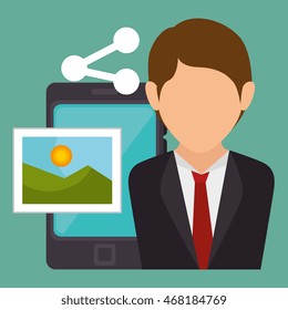 character sharing smartphone image vector illustration graphic