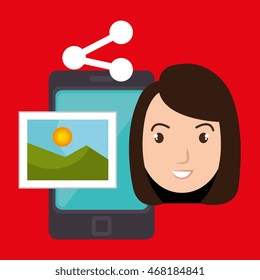 character sharing smartphone image vector illustration graphic