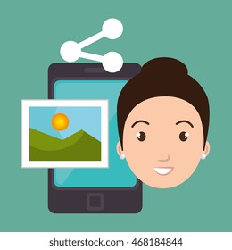 character sharing smartphone image vector illustration graphic