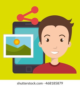 character sharing smartphone image vector illustration graphic