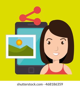 character sharing smartphone image vector illustration graphic