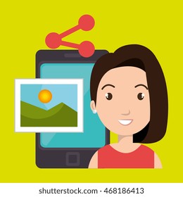 character sharing smartphone image vector illustration graphic