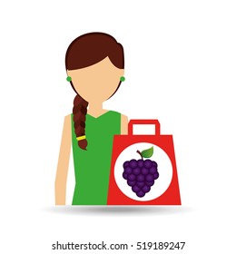 character shopping grape fruit vector illustration eps 10