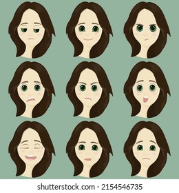 A Character Showing Emotion.brunette Girl Character With Emotions