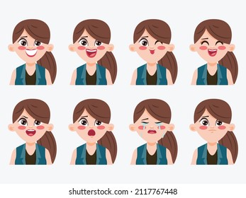 Character Showing Emotions Face Clip Art Woman.