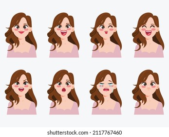 Character Showing Emotions Face Clip Art Beautiful Woman.