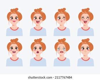 Character Showing Emotions Face Clip Art Woman.