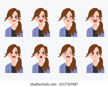 Character Showing Emotions Face Clip Art Office Woman.