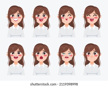 Character Showing Emotions Face Clip Art Beautiful Woman In White Shirt.