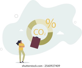 Character showing way to reduce CO2 emission through carbon tax, credit and eco investing.flat characters.