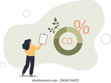 Character showing ways to reduce CO2 emission through carbon tax, credit and eco investing. Low carbon and environmental responsibility concept.flat v