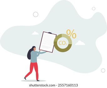 Character showing ways to reduce CO2 emission through carbon tax, credit and eco investing. Low carbon and environmental responsibility concept.flat characters.