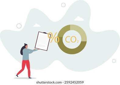 Character showing ways to reduce CO2 emission through carbon tax, credit and eco investing. Low carbon and environmental responsibility concept.flat character life .