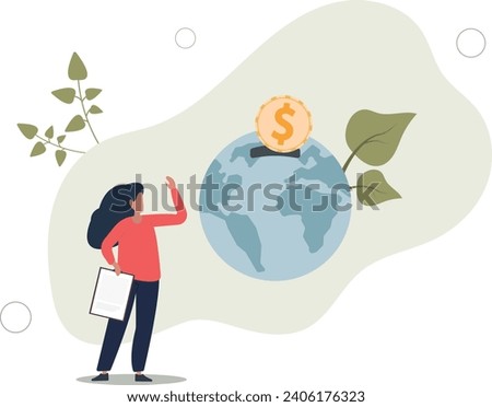 Character showing ways to reduce CO2 emission through carbon tax, credit and eco investing.