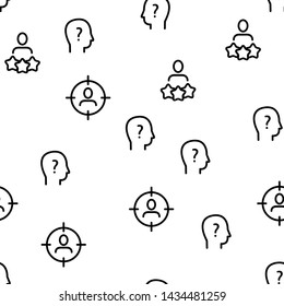 Character Silhouette Set Seamless Pattern Vector. Person At Gunpoint, Question Mark In Center Of Head And Silhouette With Stars Monochrome Texture Icons. Template Flat Illustration