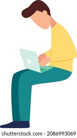 Character sit down with laptop