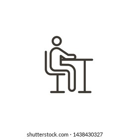 Character sitting at a table icon. Trendy modern outline illustration. Different sitting concepts like school classroom, studying, lunch or dinner time, reading, waiting etc