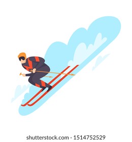 Character skiing in the snow vector illustration isolated on white background.
