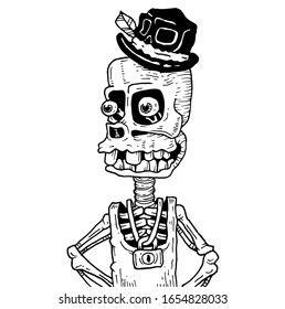 CHARACTER SKULL BLACK HAT DESIGN VECTOR