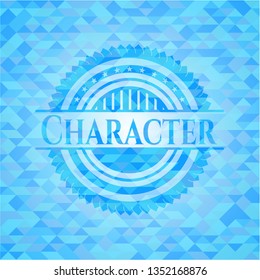 Character sky blue emblem with triangle mosaic background