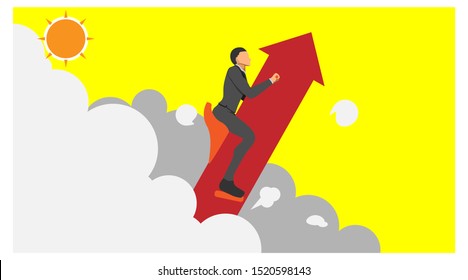 the character skyrockets. vector of skyrocketing business theme. entrepreneurs work hard through the sky. passion goes through the sky's limits. clean sky template. office front cover infographics.