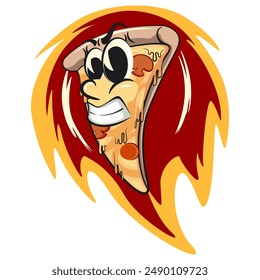 character of a slice pizza cartoon vector isolated clip art mascot illustration angry and burning, work of hand drawn