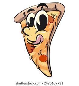 character of a slice pizza cartoon vector isolated clip art mascot illustration, work of hand drawn