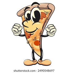 character of a slice pizza cartoon vector isolated clip art mascot illustration be healthy and strong enough to become a champion, work of hand drawn