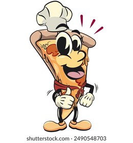 character of a slice pizza cartoon vector isolated clip art mascot illustration as chef give thumbs up, work of hand drawn