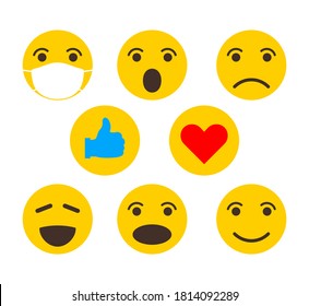 character smile emoji icon set medical mask covid 19 concept