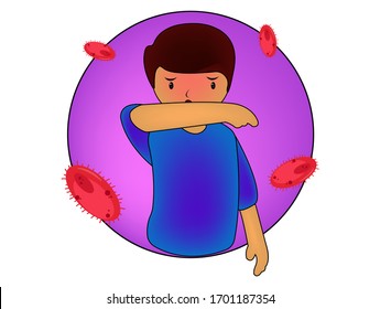 Character Sneezing and Coughing Right and Wrong. Medical Recommendation How to Sneeze Properly. Prevention against Virus and Infection. Hygiene Concept. 