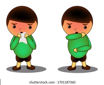 Character Sneezing and Coughing Right and Wrong. Medical Recommendation How to Sneeze Properly. Prevention against Virus and Infection. Hygiene Concept. 
