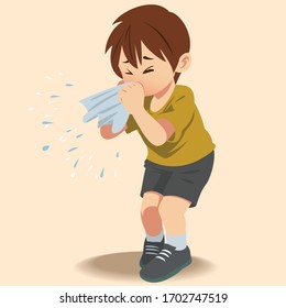 Character Sneezing. Prevention against Virus and Infection. Hygiene Concept. Flat Cartoon Vector Illustration.