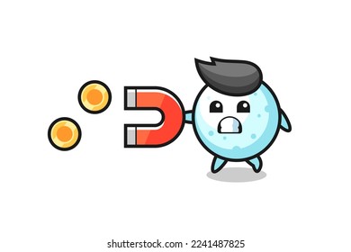 the character of snow ball hold a magnet to catch the gold coins , cute style design for t shirt, sticker, logo element