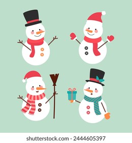 The character of snowman set vector. Collection of snowman vector illustration isolated on white background. Vector illustration.